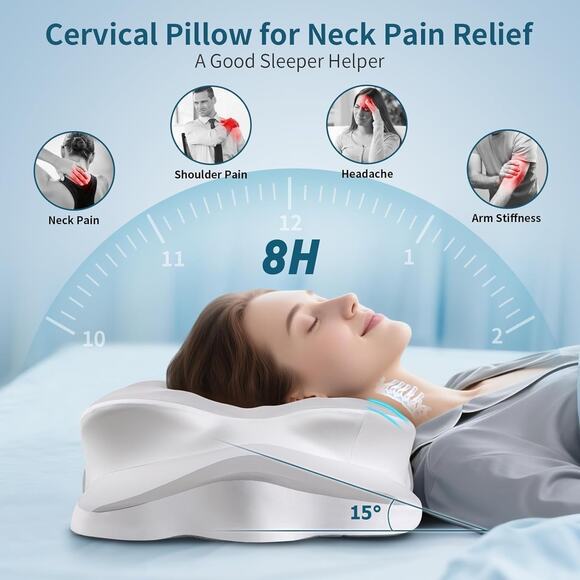 Cervical Neck Pillow - Neck Support Pillows for Sleeping, Contour Memory Foam - Picture 6 of 6